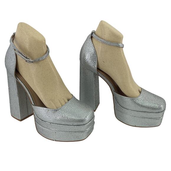 Burudani Silver Synthetic Rhinestone Platform Heels Women’s Size 10 Preowned - Picture 1 of 8